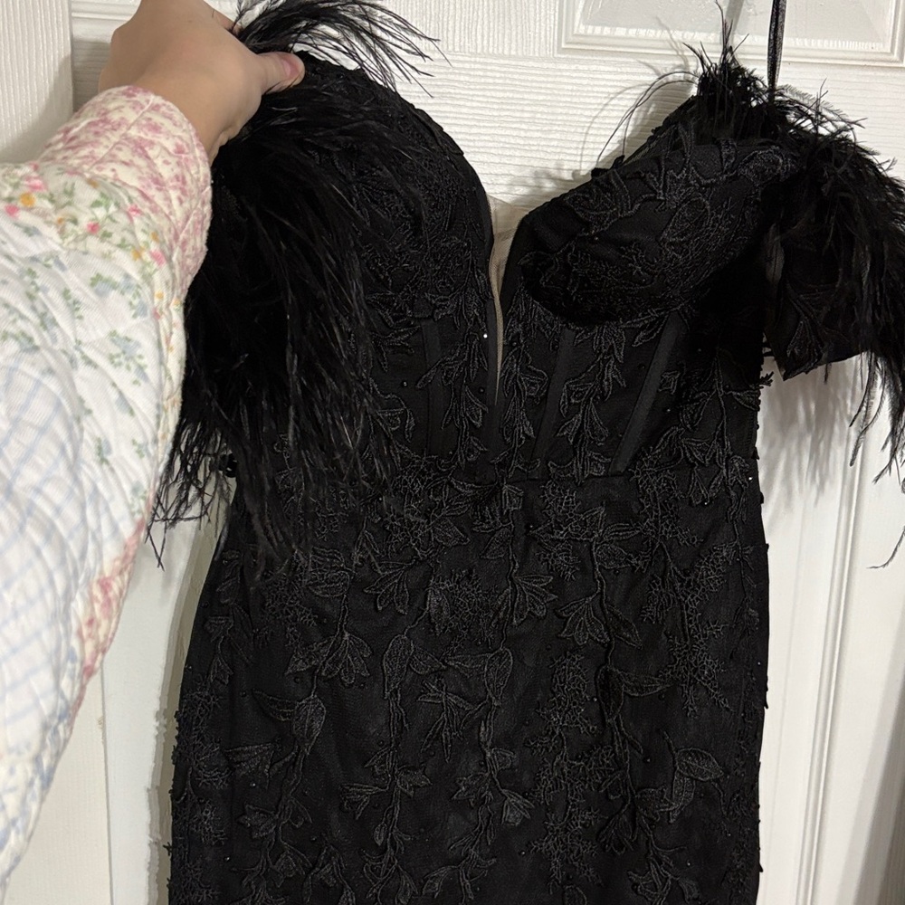 Elegant Black Feathered Women's Dress